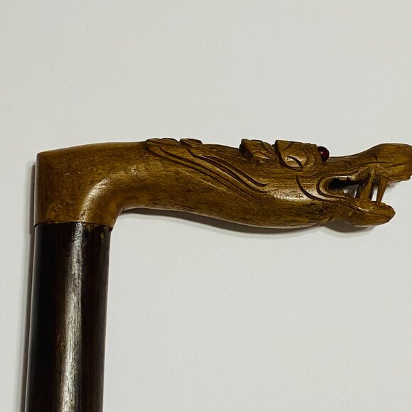 Rare & Unique VTG Wooden Hand Carved Walking Cane Red Eyes Dragon Stick Handle. - Picture 17 of 17